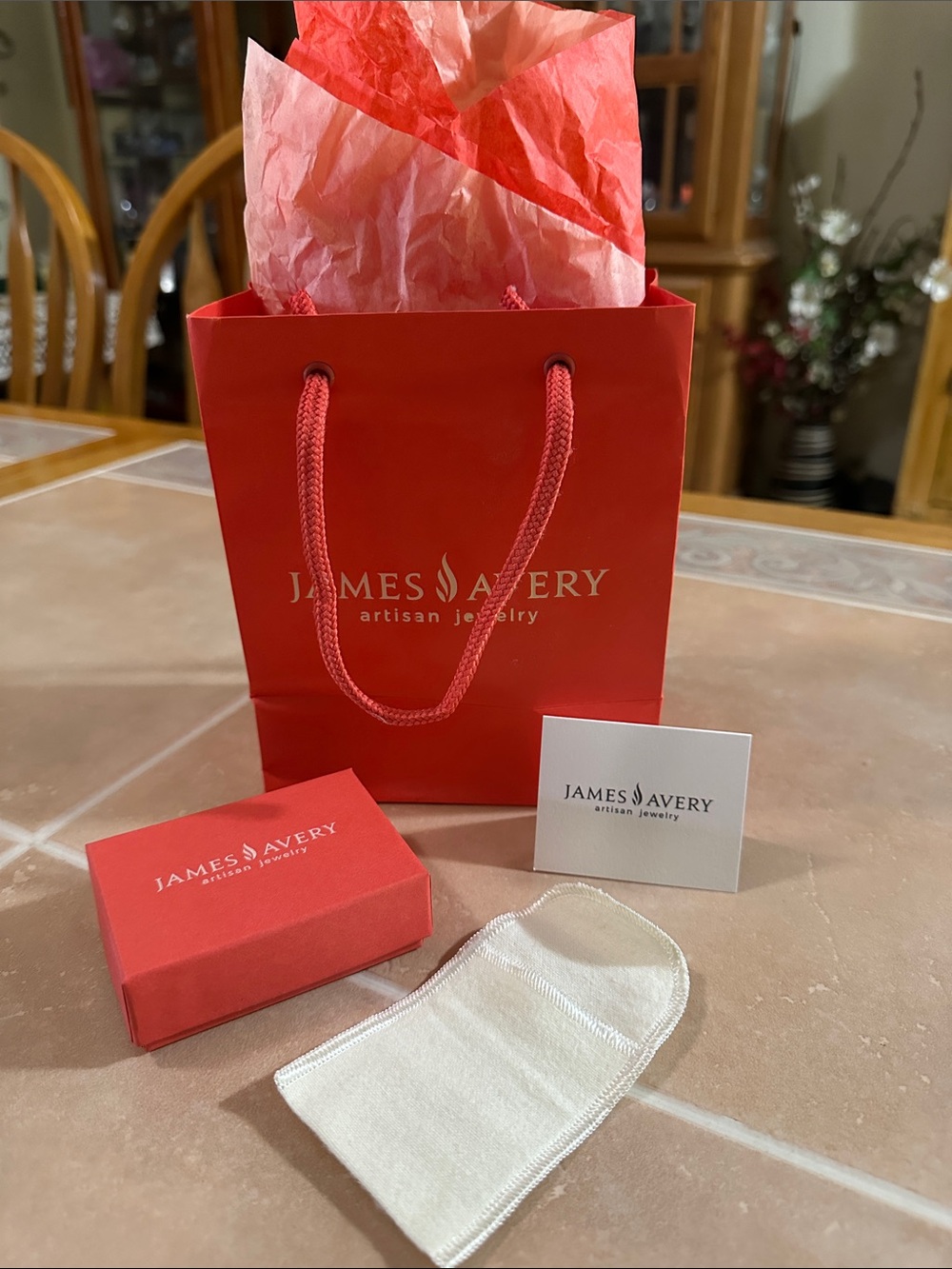 James Avery Red Gift Bag with Red Jewelry Box and White Pouch